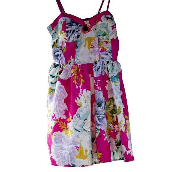 Anthropologie Band of Gypsies Pink Teal Abstract Floral Dress Womens Size Large - Picture 3 of 16